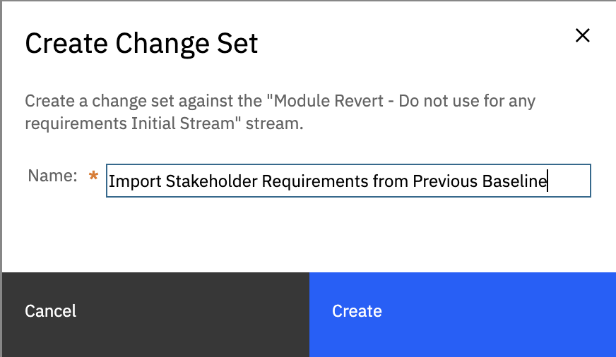 Create Change set window